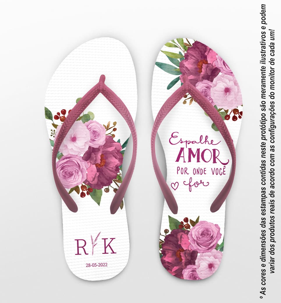 Chinelo Casamento Floral Personalizado COD 10736