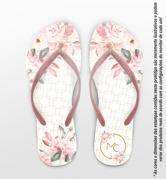 Chinelo Casamento Floral Quadrado COD 9796