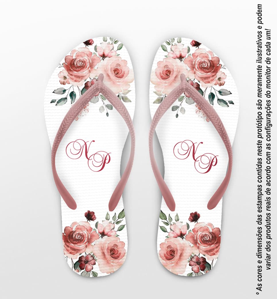 Chinelo Casamento Floral Rosa Personalizado COD 7974