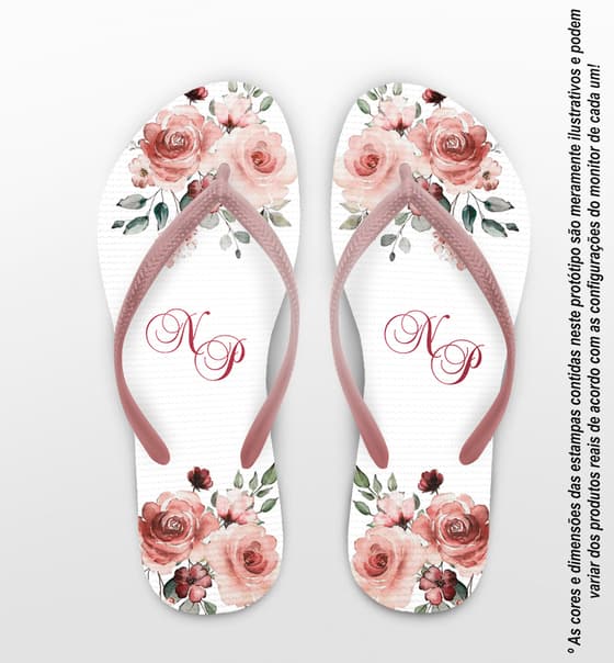 Chinelo Casamento Floral Rosa Personalizado COD 7974