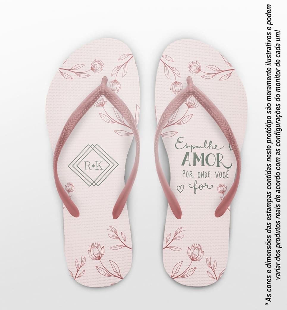 Chinelo Casamento Floral Rosé Personalizado COD 10578