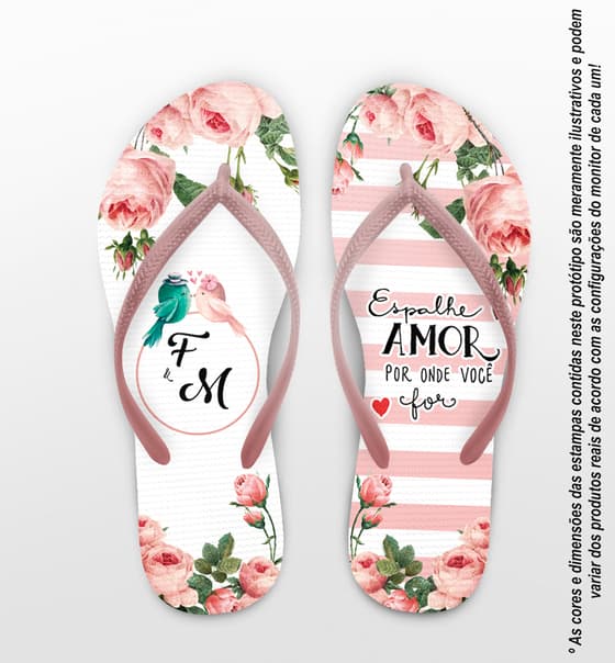 Chinelo Casamento Floral Rose Personalizado COD 8211