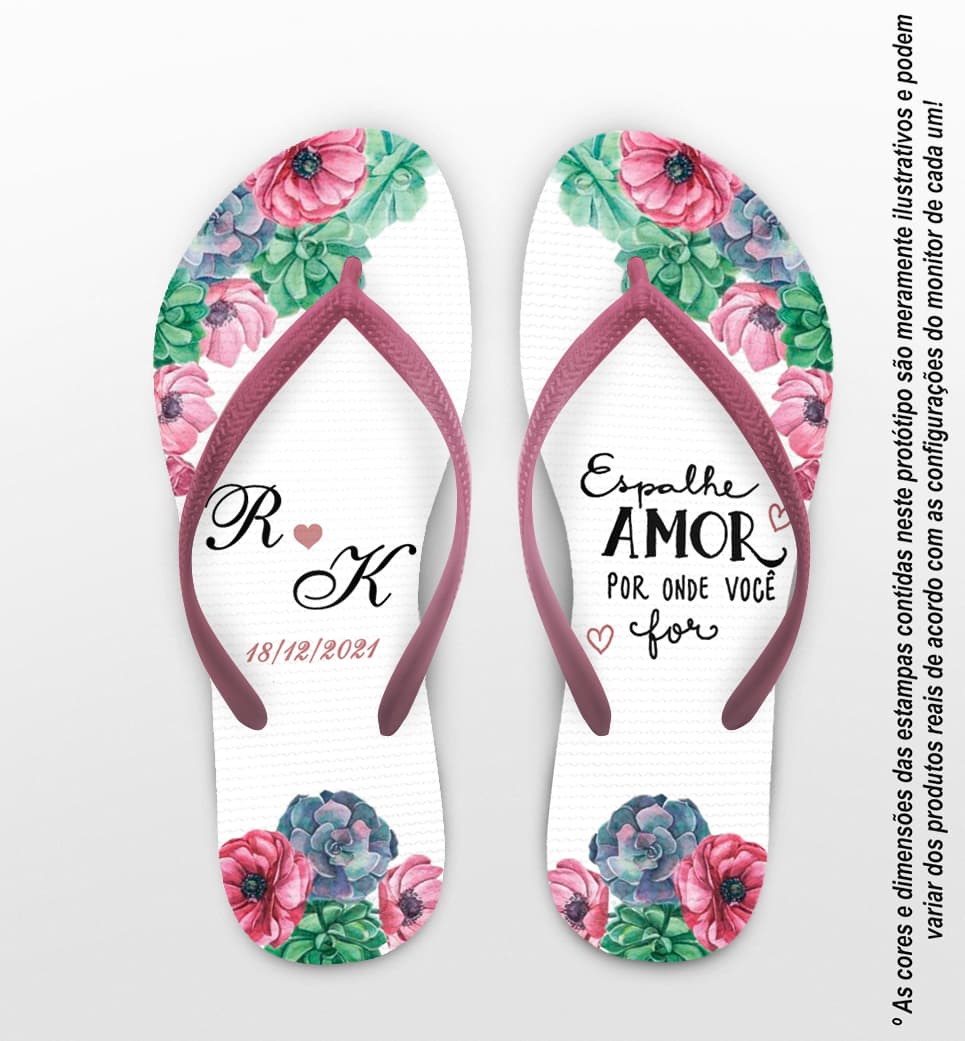 Chinelo Casamento Floral Suculenta Personalizado COD 10297