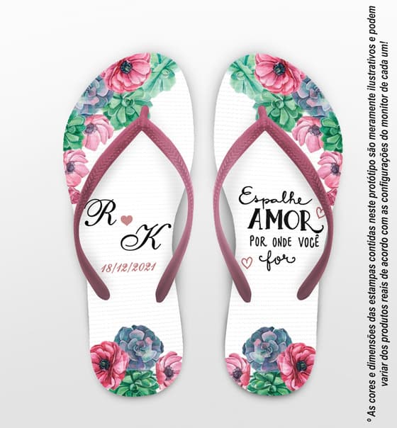 Chinelo Casamento Floral Suculenta Personalizado COD 10297