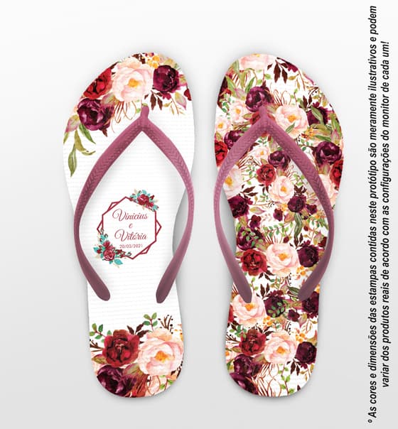 Chinelo Casamento Floral Tom de Vinho Personalizado COD 8026