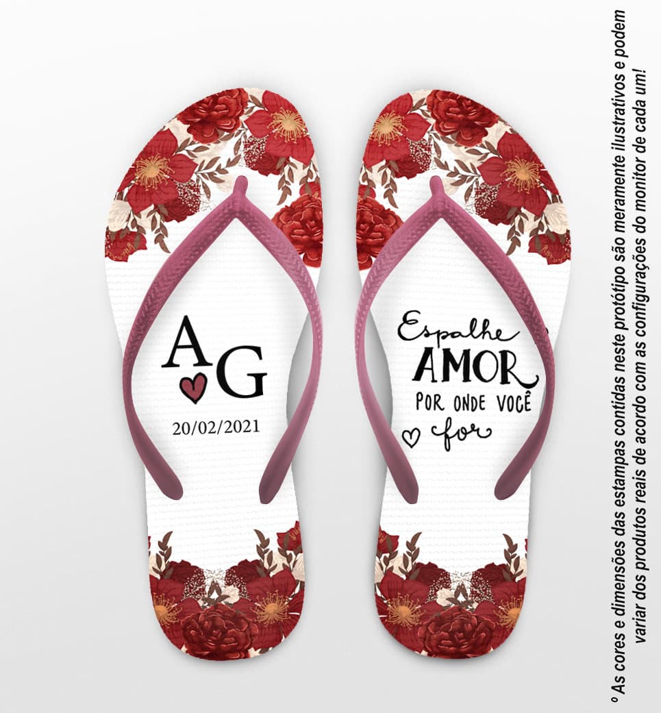 Chinelo Casamento Floral Vermelho Personalizado COD 8185