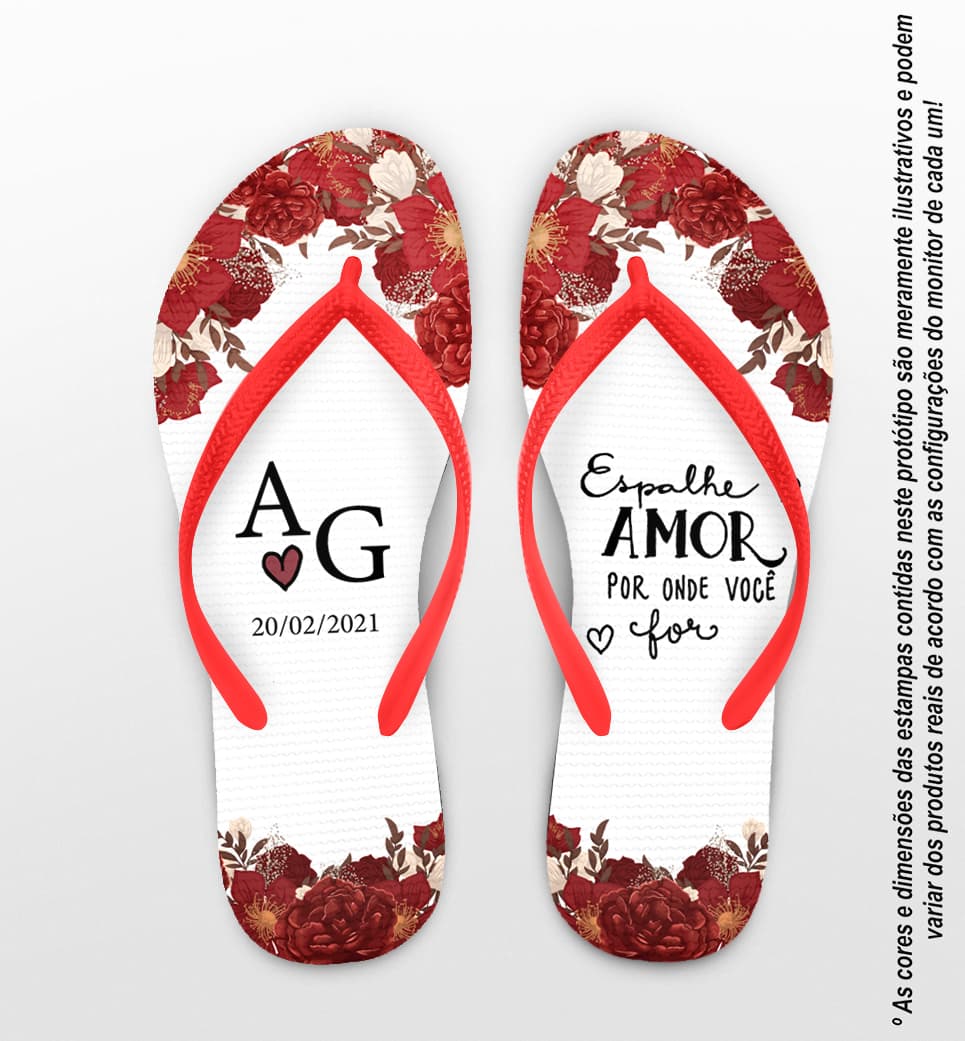 Chinelo Casamento Floral Vermelho Personalizado COD 8210