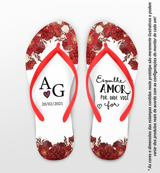 Chinelo Casamento Floral Vermelho Personalizado COD 8210