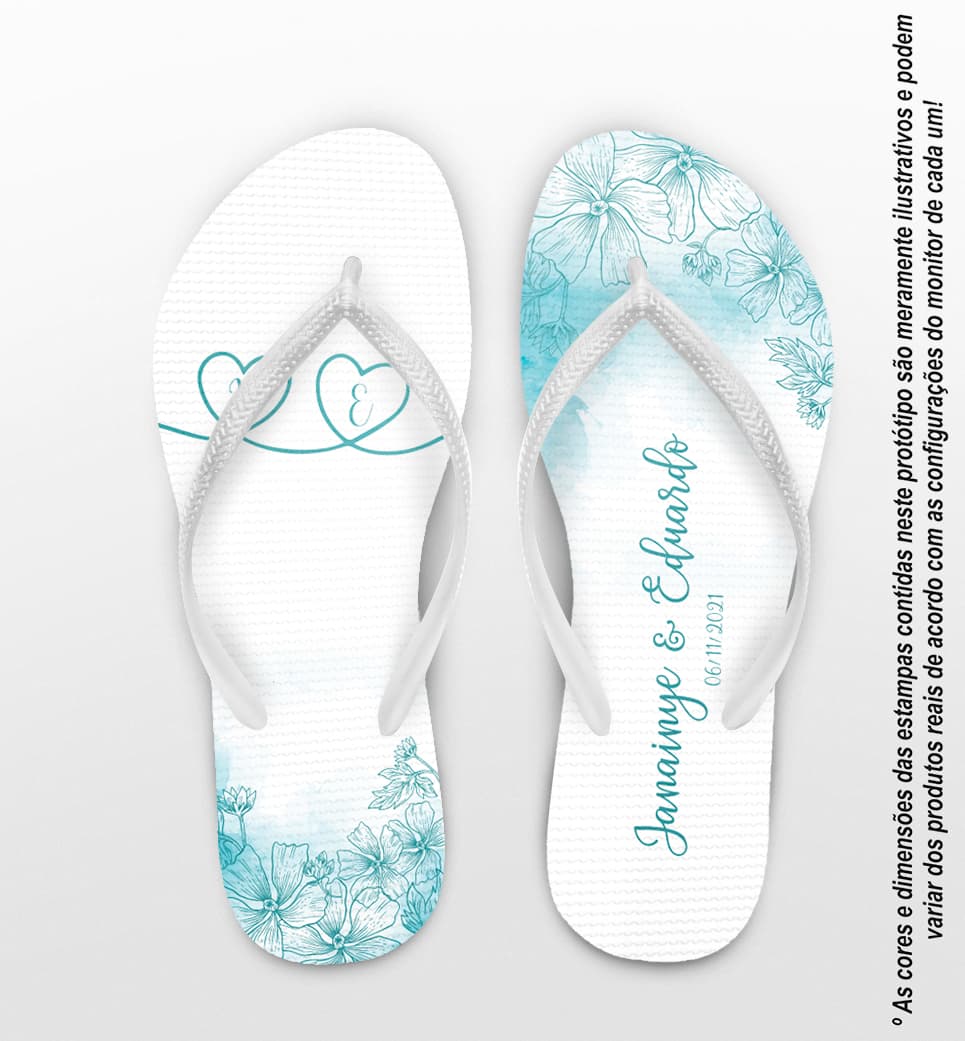 Chinelo Casamento Flores Azuis Personalizado COD 8209