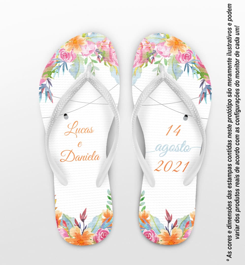 Chinelo Casamento Flores Coloridas Personalizado COD 8021