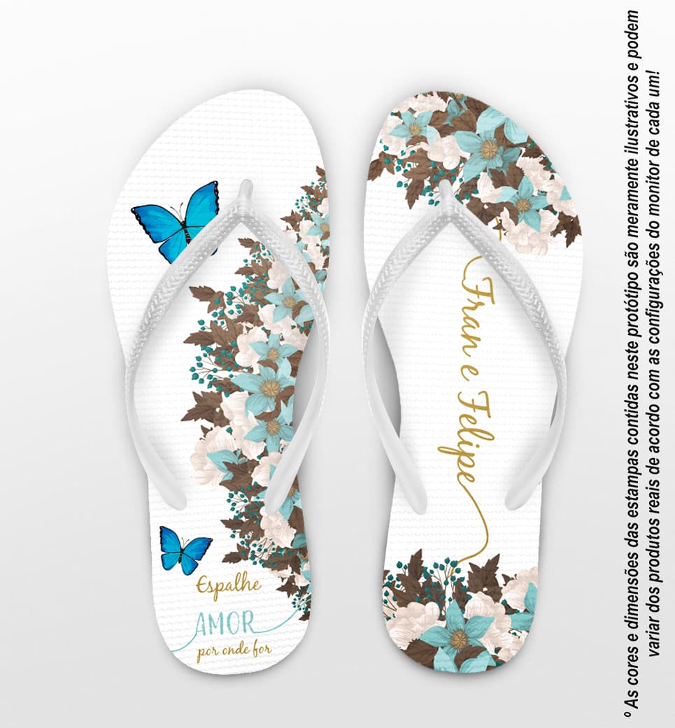 Chinelo Casamento Flores e Borboletas Personalizado COD 8180