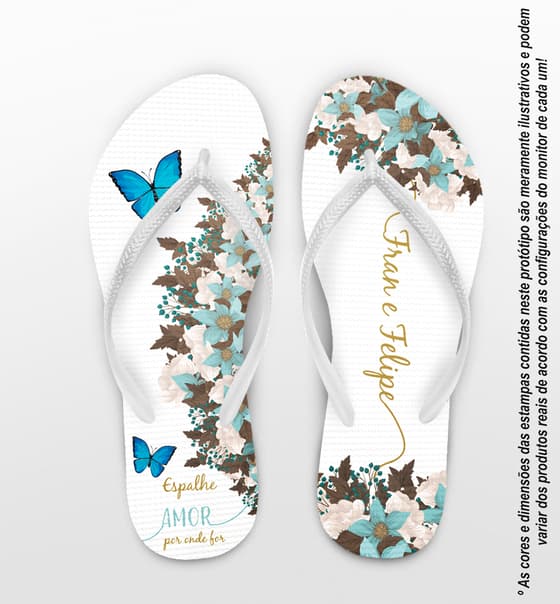 Chinelo Casamento Flores e Borboletas Personalizado COD 8180