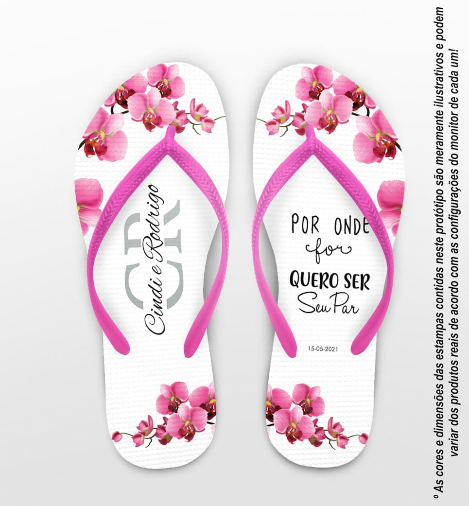 Chinelo Casamento Flores Rosas Personalizado COD 8196