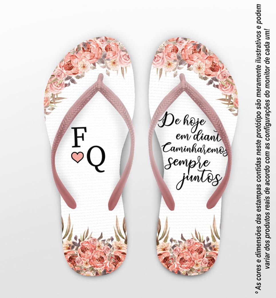 Chinelo Casamento Flores Rose Personalizado COD 8203