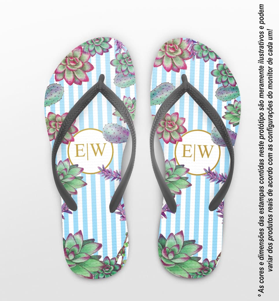 Chinelo Casamento Flores Suculentas Personalizado COD 8208
