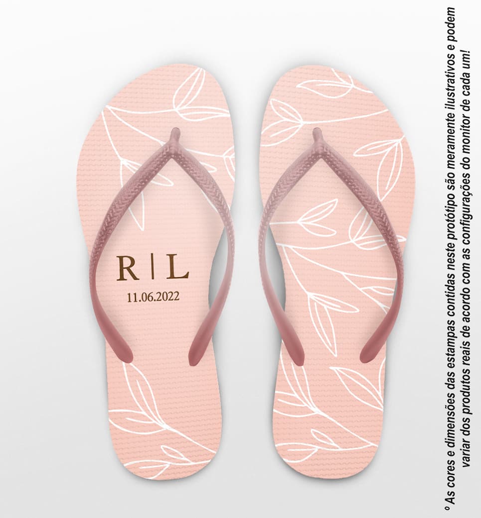 Chinelo Casamento Folha Line Art Personalizado COD 10731