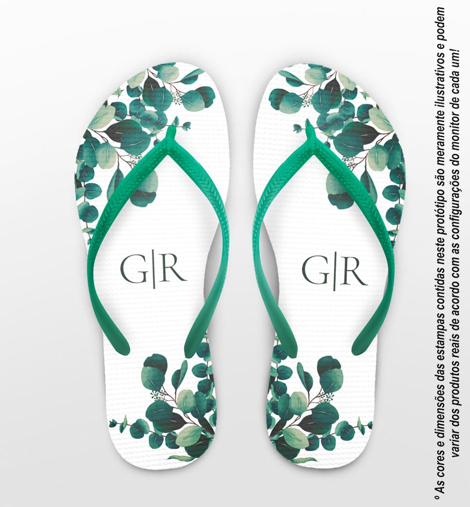 Chinelo Casamento Folhagem Iniciais Personalizado COD 10733