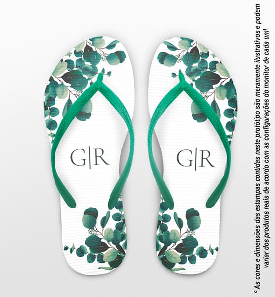 Chinelo Casamento Folhagem Iniciais Personalizado COD 10733