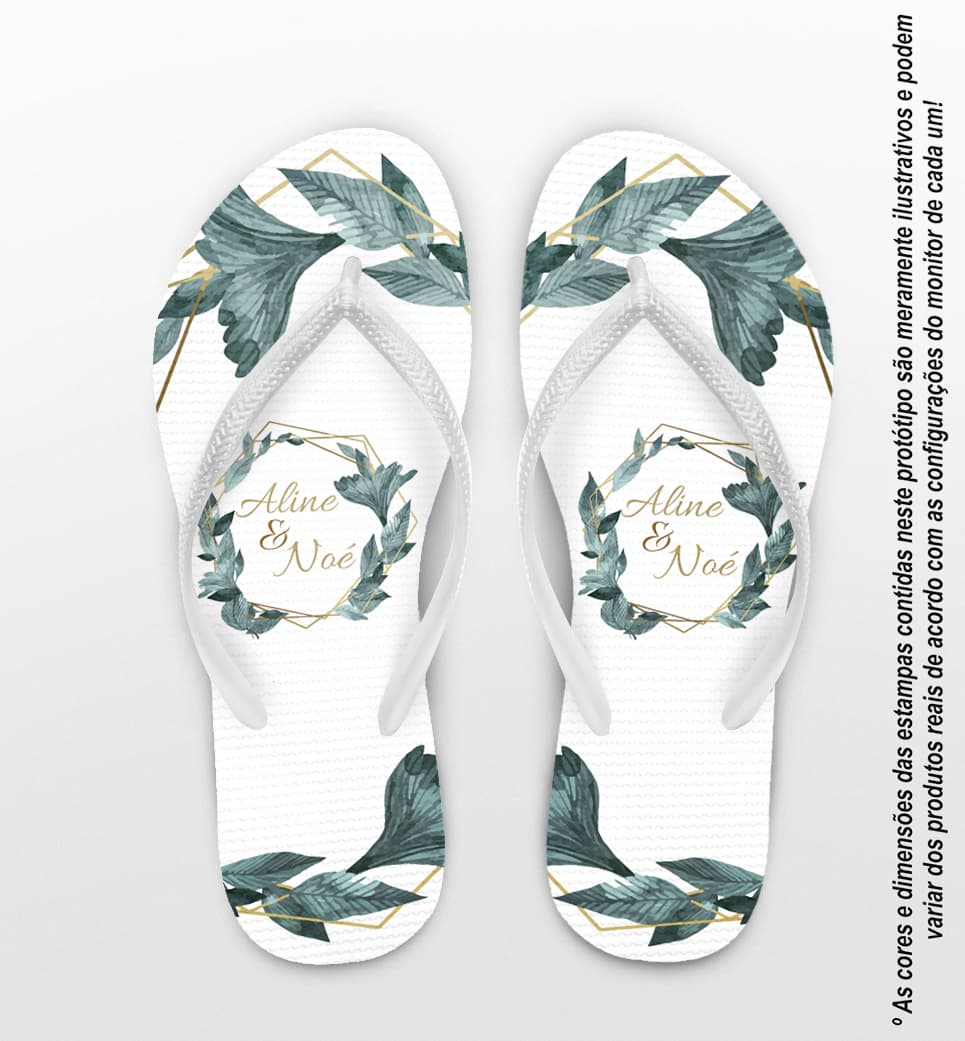 Chinelo Casamento Folhagens Verdes Personalizado COD 7972