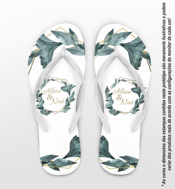 Chinelo Casamento Folhagens Verdes Personalizado COD 7972