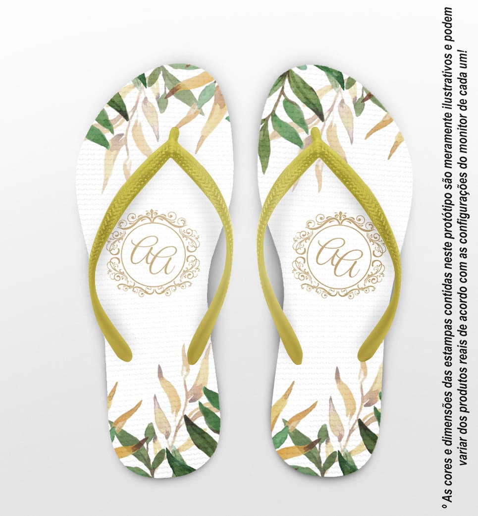 Chinelo Casamento Folhas Douradas Personalizado COD 7996