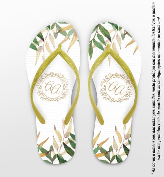 Chinelo Casamento Folhas Douradas Personalizado COD 7996