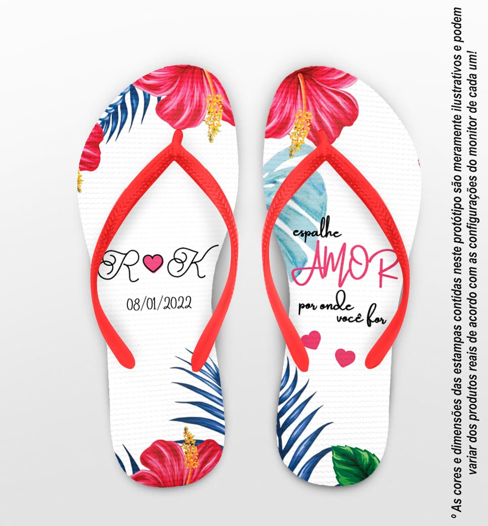 Chinelo Casamento Folhas e Flores Tropicais Personalizado COD 10279