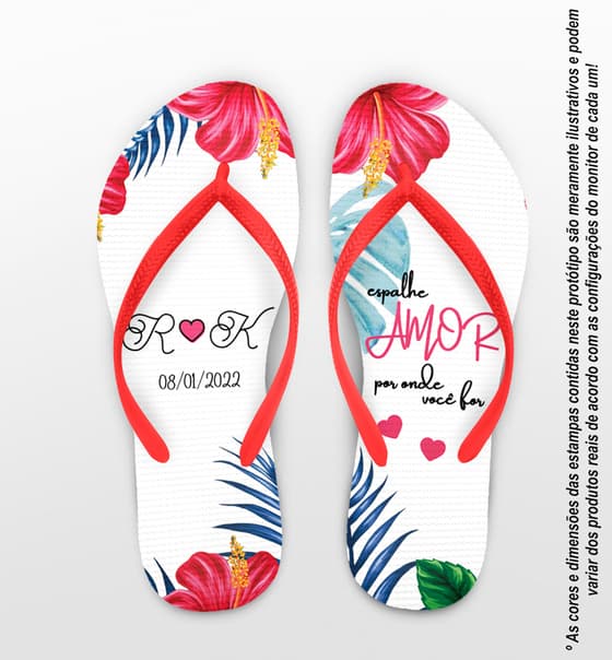 Chinelo Casamento Folhas e Flores Tropicais Personalizado COD 10279