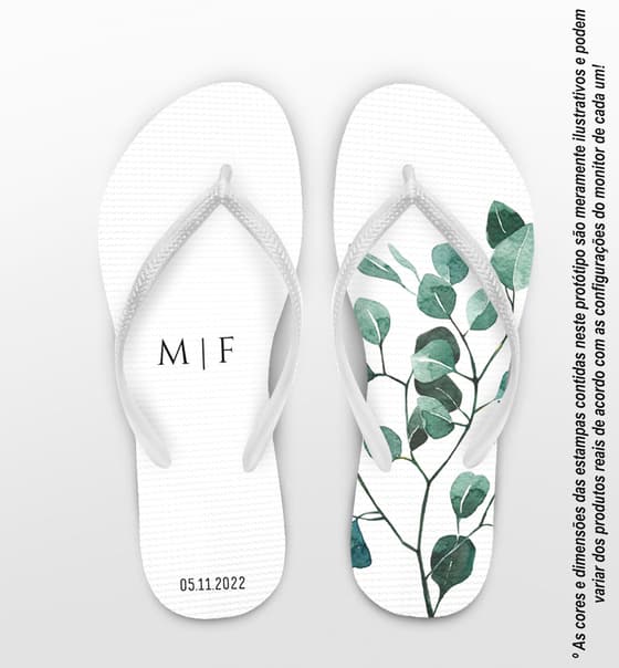 Chinelo Casamento Folhas e Iniciais Personalizado COD 10763