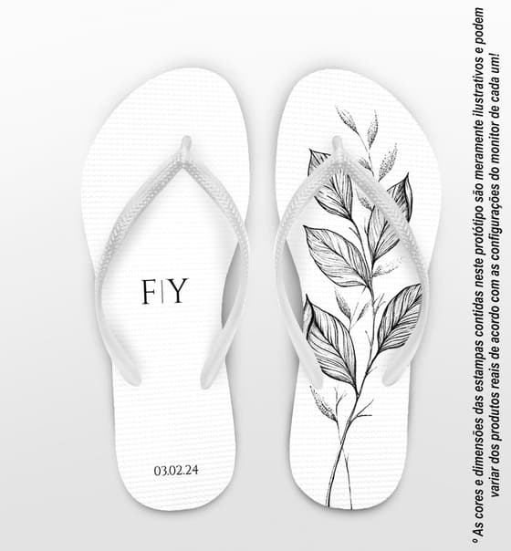 Chinelo Casamento Folhas e Iniciais Personalizado COD 10791