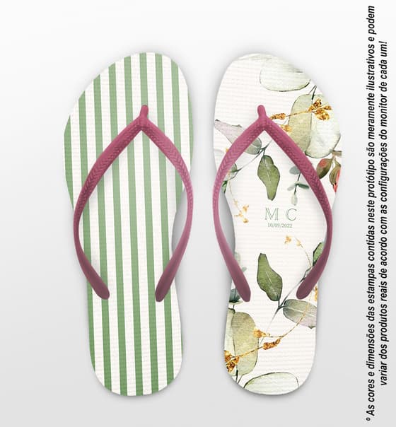 Chinelo Casamento Folhas e Listras Personalizado COD 10780