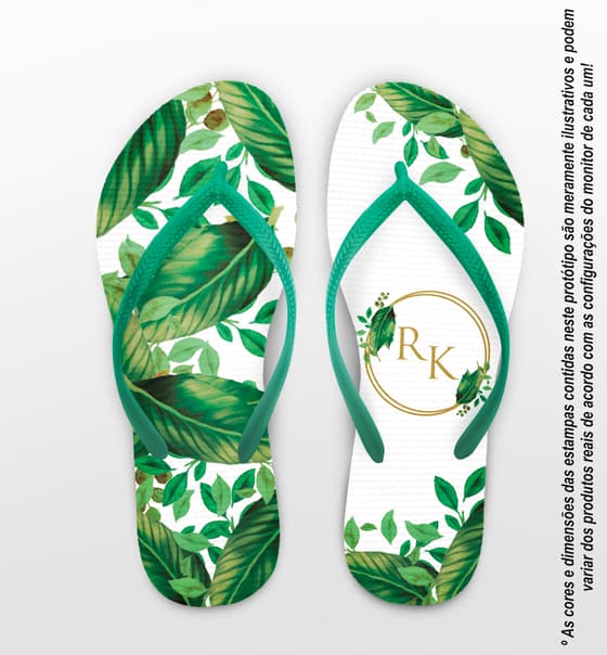Chinelo Casamento Folhas e Monograma Personalizado COD 10754