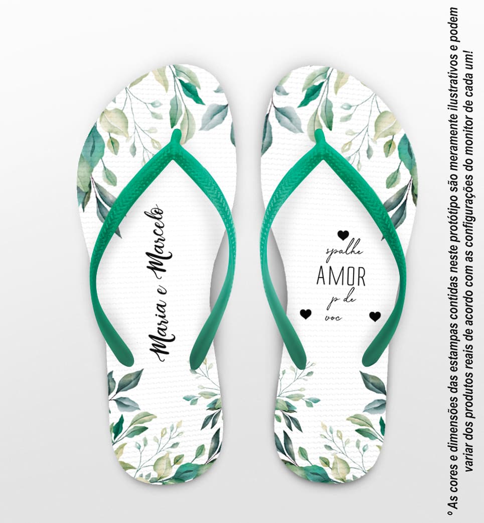 Chinelo Casamento Folhas Personalizado COD 10576