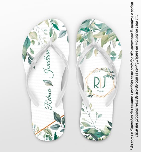 Chinelo Casamento Folhas Personalizado COD 8013