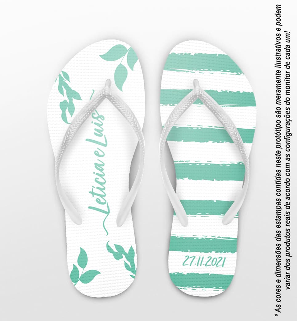 Chinelo Casamento Folhas Verde Água Personalizado COD 10302