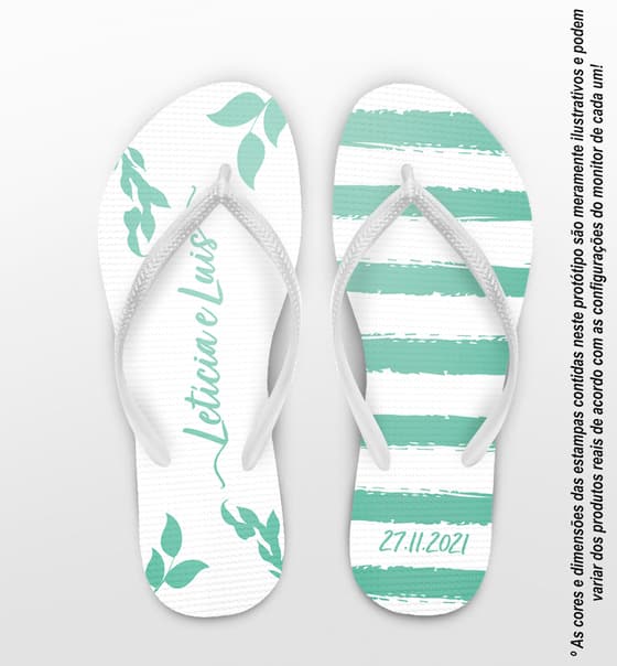 Chinelo Casamento Folhas Verde Água Personalizado COD 10302
