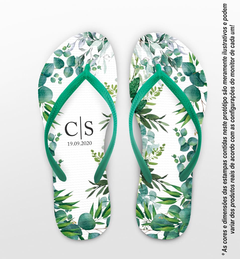 Chinelo Casamento Folhas Verdes Personalizado COD 7977