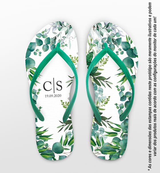Chinelo Casamento Folhas Verdes Personalizado COD 7977