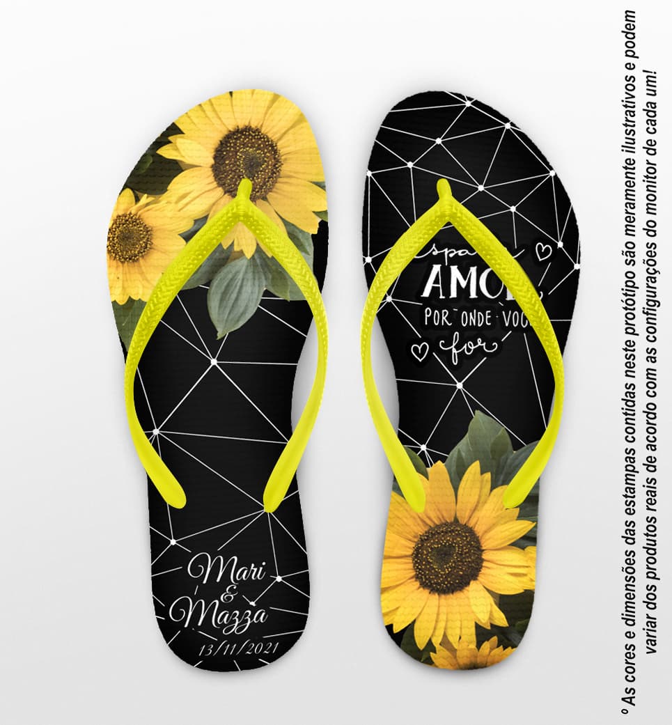 Chinelo Casamento Girassol Amarelo Personalizado COD 7990