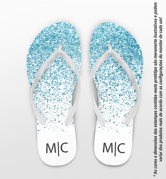 Chinelo casamento glitter azul monograma personalizado cod 7865