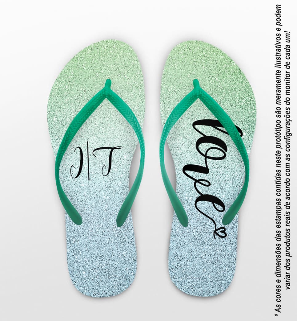 Chinelo Casamento Glitter Azul Verde Love Personalizado COD 7866