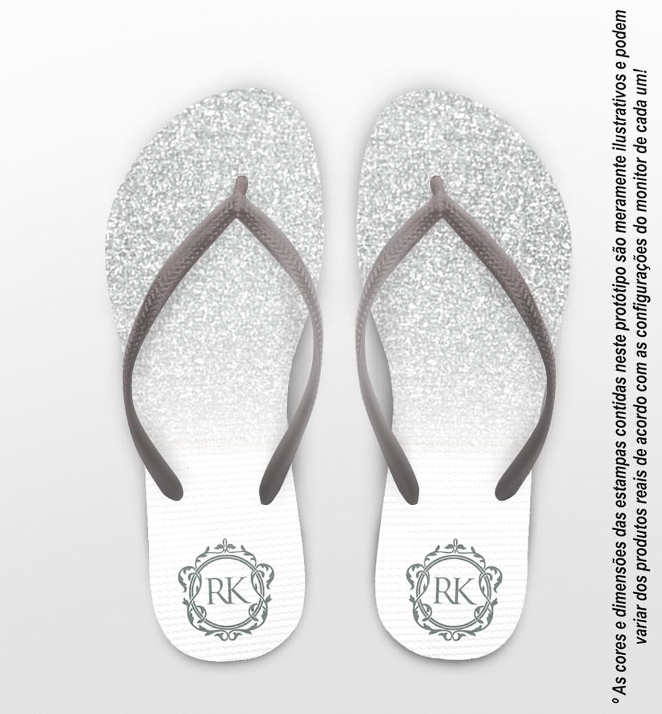 Chinelo Casamento Glitter Cinza Monograma Personalizado COD 10304