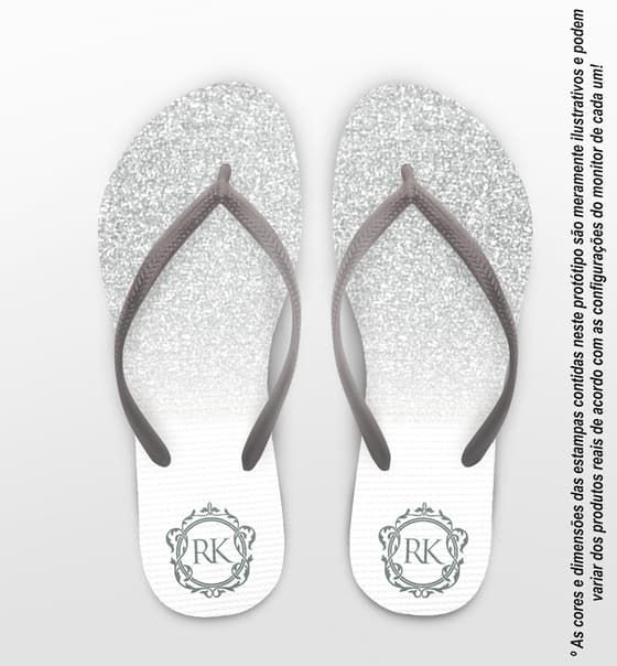 Chinelo Casamento Glitter Cinza Monograma Personalizado COD 10304
