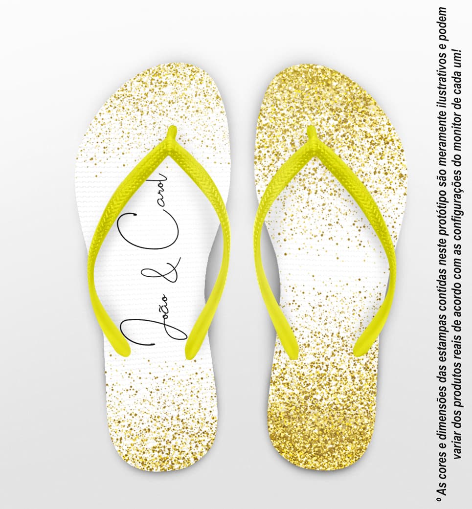 Chinelo Casamento Glitter Dourado Branco Nomes Personalizado COD 7868