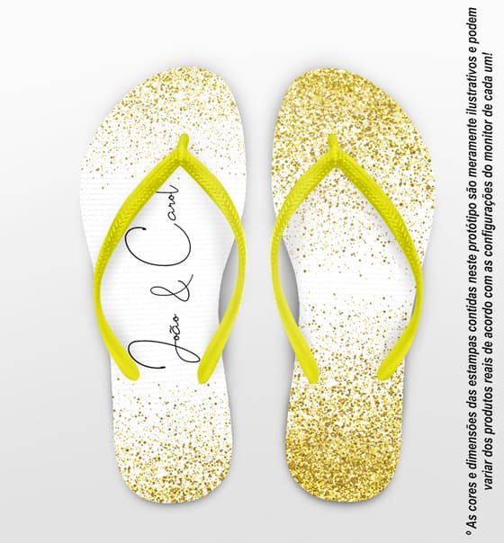 Chinelo Casamento Glitter Dourado Branco Nomes Personalizado COD 7868