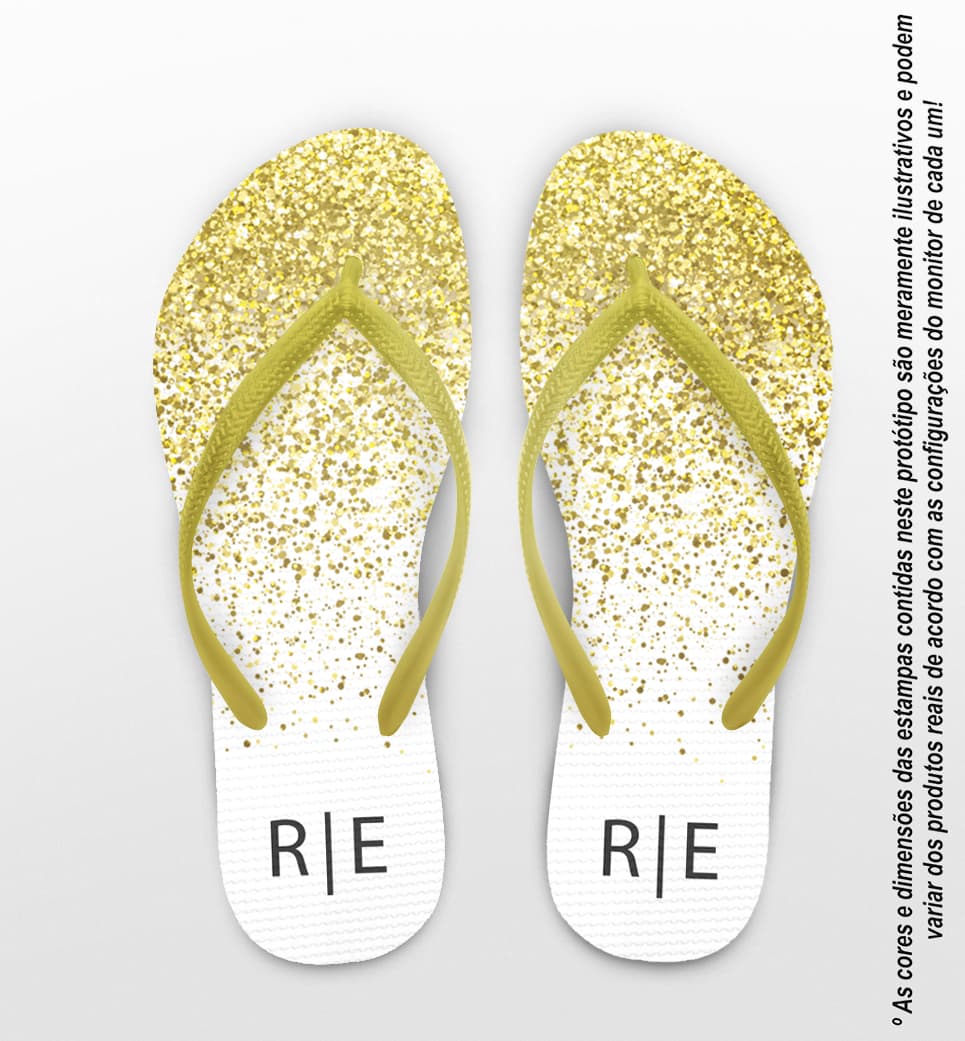 Chinelo Casamento Glitter Dourado Monograma Personalizado COD 7869