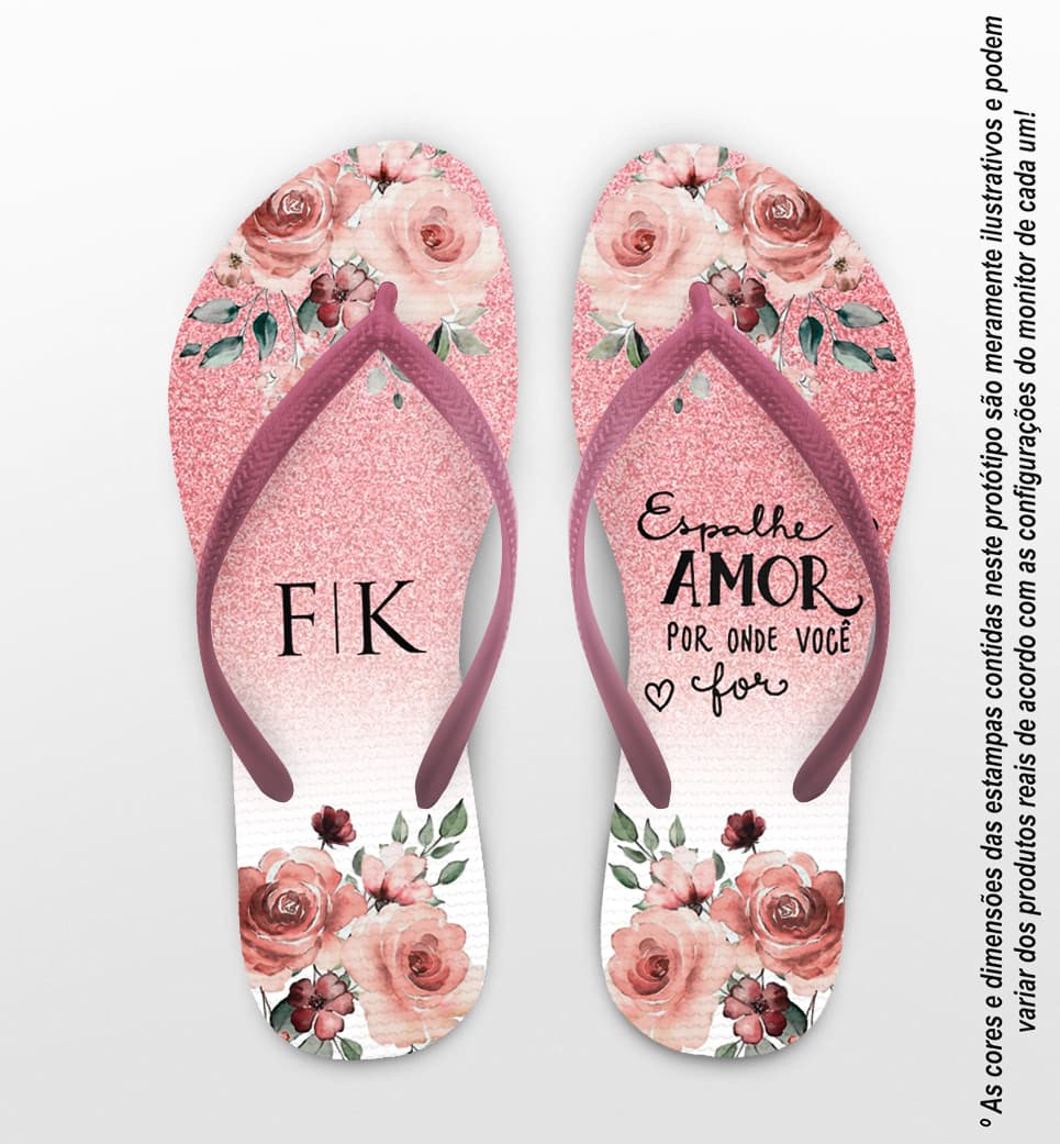 Chinelo Casamento Glitter Floral Personalizado COD 10307