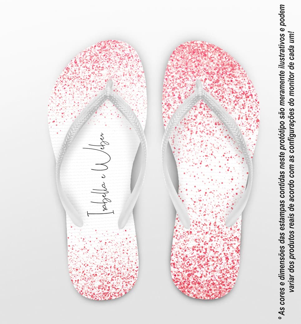 Chinelo Casamento Glitter Rosa Branco Nomes Personalizado COD 7871