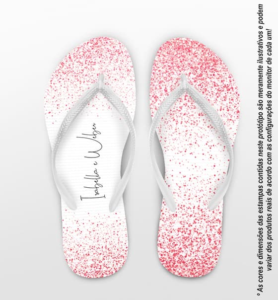 Chinelo Casamento Glitter Rosa Branco Nomes Personalizado COD 7871