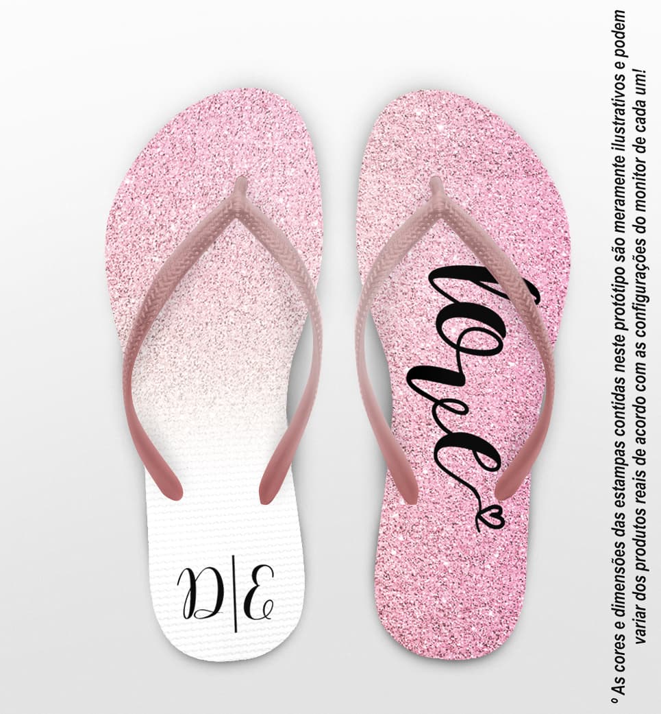 Chinelo Casamento Glitter Rosa Love Personalizado COD 7872